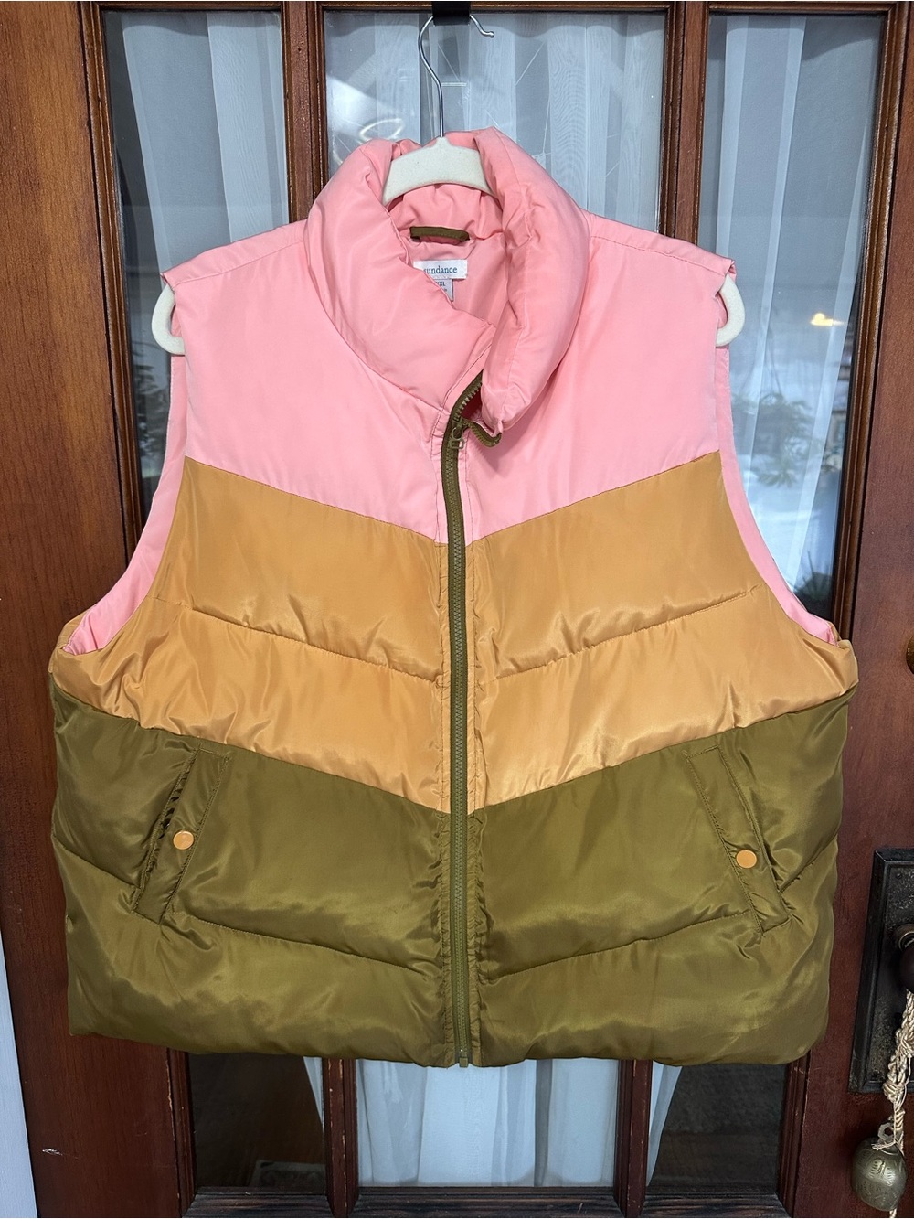 Sundance Pink, Gold & Olive Colorblock Puffer Vest